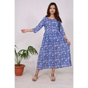 Femmes Boho Style doux coton indien été plage tunique main bloc imprimé ethnique fête porter pour printemps automne hiver naturel - Product Image 1