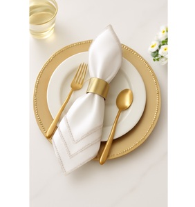 Assiettes de présentation rondes en métal doré élégantes de 13 pouces pour mariage, vente en gros, sous-assiettes de luxe pour décoration de table, service en vrac - Product Image 1
