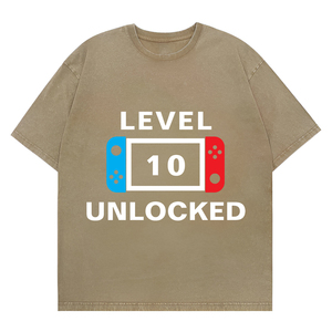 Recién llegado, camiseta personalizada de cumpleaños para jugadores, nivel de <span class=keywords><strong>videojuegos</strong></span> desbloqueado, ajuste holgado, estilo informal, patrón impreso, tela de punto de poliéster/algodón - Product Image 4