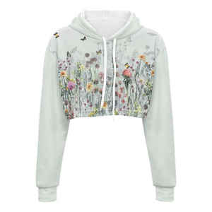 Invierno estampado frente mujer cuarto Zip pulóver Sudadera con capucha Casual deportes Crop Top polar al aire libre 100% algodón secado rápido transpirable - Product Image 5