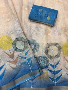 ผ้าส่าหรีผ้าฝ้ายแบบดั้งเดิม ประดับด้วยงานปักด้วยหินแบบ Khatli สำหรับผู้หญิง - ชุดสำหรับงานแต่งงานและงานเลี้ยง - Product Image 3