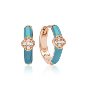 Pendientes de Aro con Diseño de Trébol y Esmalte Turquesa, Elegantes, Hechos a Mano, Chapados en Oro, Joyería Turca de Plata de Ley 925, Regalo - Product Image 4