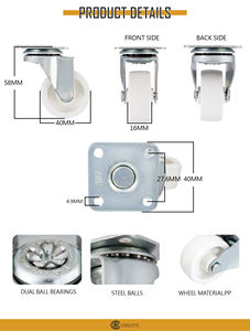 Roue pivotante de 40 mm, roue de remplacement pour petit meuble en PP avec double roulement à billes - Product Image 2