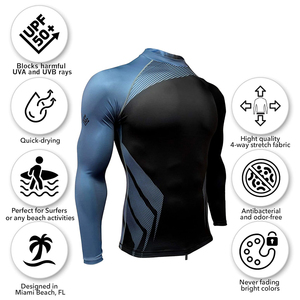 Maillot de bain Rash Guard à manches longues et col rond, respirant, en polyester et élasthanne de qualité supérieure, protection UPF50+, séchage rapide, extensible, pour le fitness - Product Image 4