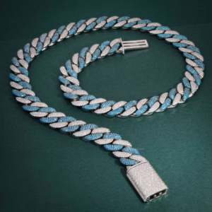 SHREYA DIAM White Blue Moissanite Miami Cuban Link Chain 925 Silver Rhodium Plated Men's <b>Statement</b> <b>Necklace</b> Hiphop Style Party - Product Image 1