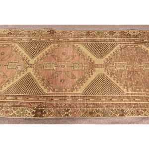 Turkish Rug, 3x8.3 ft Runner Rug, <b>Brown</b> Check <b>Wool</b> Vintage Rug - Product Image 4