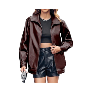 Femmes automne mode surdimensionné peau de mouton veste en cuir Faux daim moto manteau fermeture éclair respirant solide hiver tenue - Product Image 1