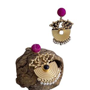 <b>Gold</b> Plated Gemstone Statement Drop <b>Earrings</b> Fashion SKU5746 with <b>Dangle</b> Design - Product Image 2