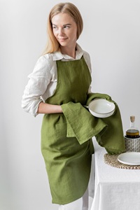 Customizable Olive Linen Bib <b>Apron</b> Kit Soft <b>Kitchen</b> Accessory with Full Pockets Natural Color for Men and Women - Product Image 2