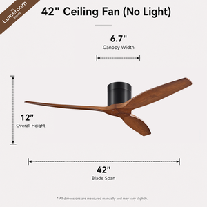 42 Inch Flush Mount Solid Wood <b>Ceiling</b> <b>Fan</b> No Light with <b>Remote</b> <b>Control</b> 3 Solid Wood Blades Black <b>Ceiling</b> <b>Fan</b> for Bedroom - Product Image 5