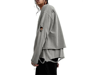 Wholesale Men Custom <b>Vintage</b> Streetwear Ripped <b>Sweatshirt</b> Street Wear Distressed Men's Hoodies <b>Sweatshirts</b> Acid Wash 100% Cotton - Product Image 6