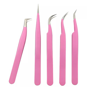 Pincettes roses personnalisées en acier inoxydable, 5 pièces, 45, 75, 90 degrés, Volume des cils et des sourcils, pointe en Fiber - Product Image 1