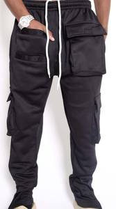 Pantalon de survêtement noir, coupe droite, style hip-hop, multi-poches, cordon de serrage blanc, streetwear décontracté, pantalon de survêtement pour homme, mode - Product Image 5