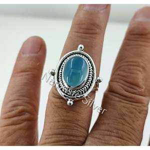 Bague en argent sterling 925 faite à la main avec calcédoine, style bohème, pierre précieuse ovale naturelle aqua, pierre de naissance, bijoux de mode raffinés - Product Image 3