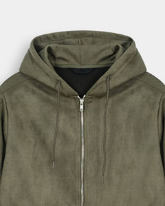 Ensemble de survêtement en daim vert olive personnalisé pour homme, veste zippée à capuche, pantalon de jogging, confortable pour tous les jours, survêtement en daim de luxe deux pièces - Product Image 6