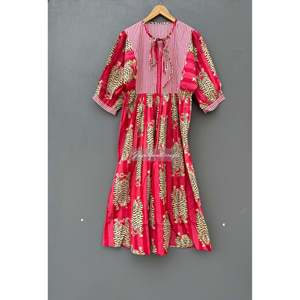 Vestido midi de algodón con estampado de tigre rojo y lazo bohemio, elegante vestido de oficina. - Product Image 2