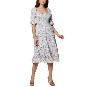 BCBGeneration Abito midi da donna con vita impero e volant in tessuto chiffon blu, taglia 10 - Product Image 1