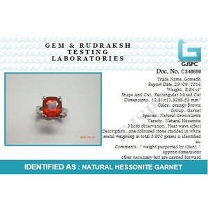 NOVAMART Fine Certified Natural Hessonite <b>Garnet</b> (Gomed) 3.25-12.25 Ratti Adjustable <b>Silver</b>(925) Cushion Prong <b>Ring</b> Fine Astrolo - Product Image 4