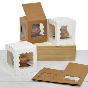Recycled Kraft Tuck Top Cupcake Boxes with Windows <b>Square</b> Rigid Boxes for Food Glossy Lamination & Embossing Features - Product Image 1