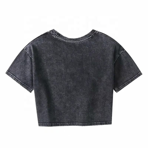Camiseta Personalizada para Mujer, Estilo Retro Vintage, Bordado de Letras, Verano, Desgastada, Color Personalizado, Cuello en V, Lavado Ácido, Estampado Ecológico, Patchwork - Product Image 4