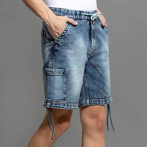 กางเกงขาสั้นผ้ายีนส์ของผู้ชายมีกระเป๋าคู่ระบายอากาศได้ดีปักลาย - Product Image 3