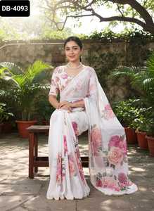 Les plus belles femmes portent un sari en tissu Georgette lourd avec bordure en dentelle Sari Wedding Wear Banarasi Silk Weaving Work Saree - Product Image 6