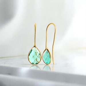 ต่างหูควอทซ์ Apatite ทรงลูกแพร์ทำมือทรงหยดน้ำ - Product Image 1