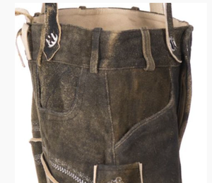 Bávaro de alta calidad para mujer Lederhosen corto genuino cuero dividido frontal bordado bolsillos botones - Product Image 3