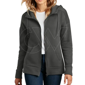 OEM personalizado 330g 100% algodón en blanco pesado invierno completo Zip Up Fleece mujeres sudaderas con capucha y sudaderas - Product Image 4