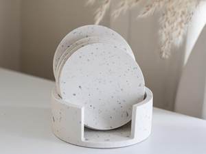 Juego de 4 Posavasos de Jesmonita con Soporte, Juego de Posavasos Hechos a Mano en Color Neutro, Accesorios para Mesa de Centro y Hogar - Product Image 4