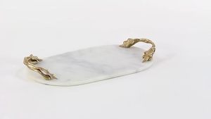 ถาดเสิร์ฟหินอ่อนตกแต่งลวดลายหรูหราทำจากโลหะเคลือบทองหรูหราถาดเสิร์ฟหินอ่อนสำหรับงานแต่งงานดีไซน์ที่เป็นเอกลักษณ์ - Product Image 4