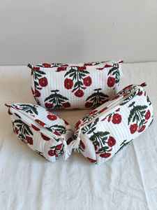 Set Of 3 Cotton Quilted <b>Makeup</b> <b>Bag</b> & Organizer Cotton Toiletry Case Travel <b>Bag</b> Floral Print <b>Makeup</b> <b>Bag</b> Toiletries Organizer <b>Bag</b> - Product Image 3