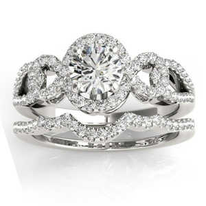 Juego de Joyería Fina de Oro Blanco de 14k - Anillo de Compromiso y Alianza de Diamantes de 0.50ct - Product Image 1