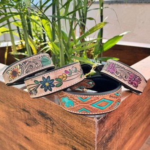 Hand Tooled Leather Dog Collar Turquoise Eagle Tooling Genuine Cow Leather Small Medium Large Durable Comfortable Dog Collars - Product Image 3