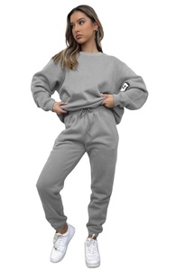 <b>Women's</b> 100% Cotton Knitted Winter Pullover Tracksuit Breathable Two-Piece Hooded Oversized <b>Lined</b> Design Front Print Logo Solid - Product Image 3