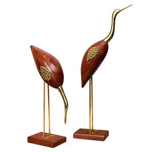 Figura Decorativa de Cisne Saras de Madera y Latón Hecha a Mano, Estatuilla Antigua de Pájaros del Amor para Decoración del Hogar - Product Image 1