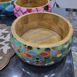 Bol à salade en bois imprimé unique pour le service des aliments, cuisine, maison, hôtel, vente en gros directe d'usine Inde, bois écologique - Product Image 2