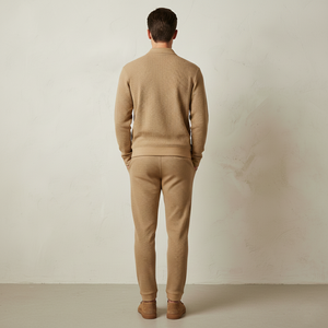 Ensemble de survêtement en coton gaufré lourd pour homme, beige sable, vintage, sweat à capuche ample, imprimé délavé à l'acide - Product Image 6