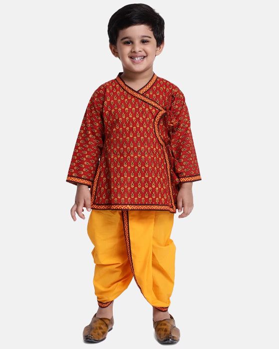 Традиционный набор для мальчиков с индийским принтом Om Saffron Dhoti Kurta костюм Dhoti детская одежда этническое платье kurta om с принтом