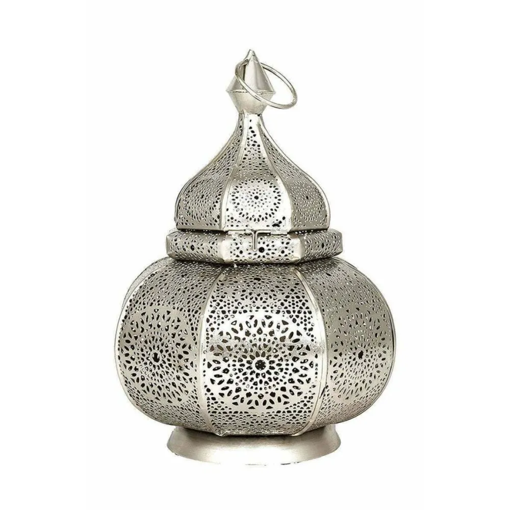Lanterna islâmica decorativa moderna personalizada para o Ramadã Lanterna Eid Lanterna marroquina com desenho de recorte em prata por fornecedores indianos