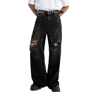 กางเกงยีนส์ขายาวสำหรับผู้ชายกางเกงขากว้างกางเกงขากว้างสำหรับผู้ชายผ้าคอตตอนทรงหลวมสไตล์สตรีทแวร์ - Product Image 1
