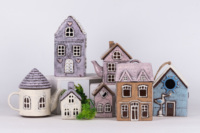 Bougie en céramique pour décoration de maison Photophore en porcelaine en forme de maison pour décoration de maison ou de vacances