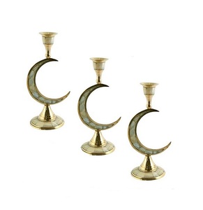 Portavelas de diseño moderno en forma redonda, de acero inoxidable y con incrustaciones de nácar, en oferta. - Product Image 3