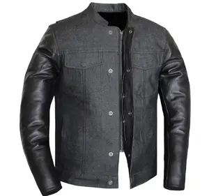 Nieuwe Hot Design Zwarte Jeans Textiel Met Leren Mouw Korte Stijl Motorfiets Ademende Biker All Season Verwijderbare Armor Jack