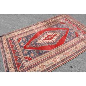 Tapis turc vintage 4.7x7.4 pieds rouge noir Style Kilim grande surface tapis en laine Latex support Patchwork pour couloir chambre décor - Product Image 4