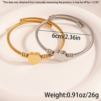 Vente en gros de bracelets ouverts en métal punk en fil métallique plaqué or 18 carats bracelets élastiques en acier inoxydable avec cœur d'amour