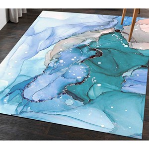 Tapis en marbre bleu et vert : design imprimé en 3D à l'encre d'alcool, avec poils doux - Product Image 4