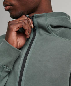 Sweat à capuche oversize en polaire écologique bicolore pour homme, style hip-hop, avec logo brodé personnalisé, épaules tombantes, fermeture éclair - Product Image 2