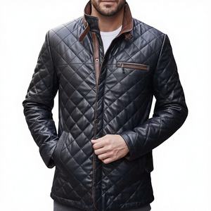 Veste en cuir de mouton matelassée de qualité supérieure Leathertex, fabriquée à la main, pour homme, hiver, taille XS, coupe-vent, style motard, 100% polyester - Product Image 1