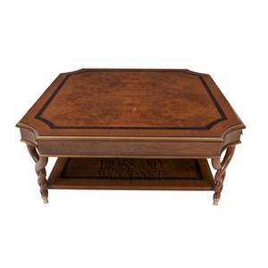 Table basse carrée élégante avec incrustation en bois, bordure noire et pieds torsadés décoratifs pour une décoration intemporelle du salon - Product Image 1